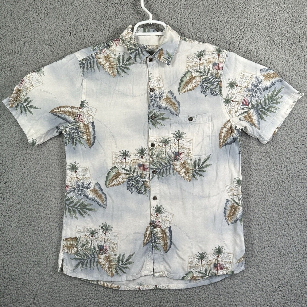 Batik Bay Men's Hawaiian M Shirt American Flag Palm Tree 100% Rayon Beach Tropic